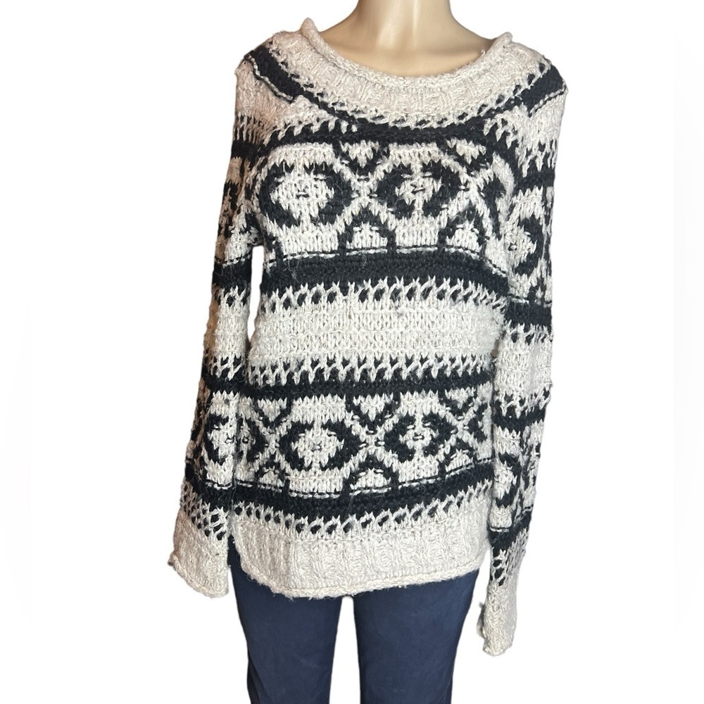 Free People Silver Reed Fair Isle Wool Blend Oversized Sweater Size Small​​​​​